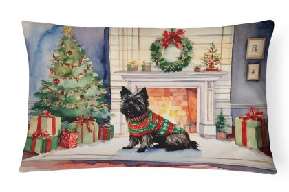 Waiting on Christmas Throw Pillow Throw Pillow for Indoor Couch Bed Outdoor Patio Washable, Cairn Terrier 1311,12Hx16W