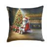 Fox Terrier and Santa Claus Throw Pillow Machine Washable, Indoor Outdoor Decorative Pillow for Couch, Bed or Patio, 14Hx14W