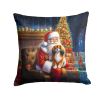 Tibetan Spaniel and Santa Claus Throw Pillow Machine Washable, Indoor Outdoor Decorative Pillow for Couch, Bed or Patio, 14Hx14W