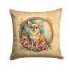 Chihuahua and Flowers Throw Pillow Machine Washable, Indoor Outdoor Decorative Pillow for Couch, Bed or Patio, 14Hx14W