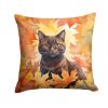 York Chocolate Cat in Fall Leaves Throw Pillow Machine Washable, Indoor Outdoor Decorative Pillow for Couch, Bed or Patio, 18Hx18W