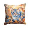 Ojos Azules Cat in Fall Leaves Throw Pillow Machine Washable, Indoor Outdoor Decorative Pillow for Couch, Bed or Patio, 18Hx18W