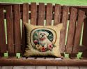 Maltese and Flowers Throw Pillow Machine Washable, Indoor Outdoor Decorative Pillow for Couch, Bed or Patio, 14Hx14W