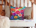 Colorful Carnations Throw Pillow Machine Washable, Indoor Outdoor Decorative Pillow for Couch, Bed or Patio, 14Hx14W