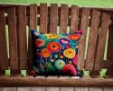 Colorful Ranunculus Throw Pillow Machine Washable, Indoor Outdoor Decorative Pillow for Couch, Bed or Patio, 14Hx14W