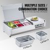 VEVOR Refrigerated Condiment Prep Station, 130 W Countertop Refrigerated Condiment Station, with 1 1/3 Pan & 4 1/6 Pans, 304 Stainless Body and PC Lid