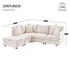 [VIDEO provided][New]89*79"Modern Sectional Sofa with Vertical Stripes,2 Pillows,5-Seat Couch with Convertible Ottoman,Various Combinations
