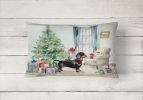 Waiting on Christmas Throw Pillow Throw Pillow for Indoor Couch Bed Outdoor Patio Washable, Dachshund Black and Tan 1342,12Hx16W