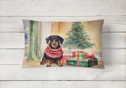 Waiting on Christmas Throw Pillow Throw Pillow for Indoor Couch Bed Outdoor Patio Washable, Dachshund Black and Tan 1343,12Hx16W