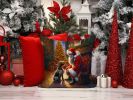German Wirehaired Pointer and Santa Claus Throw Pillow Machine Washable, Indoor Outdoor Decorative Pillow for Couch, Bed or Patio, 14Hx14W