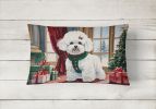Waiting on Christmas Throw Pillow Throw Pillow for Indoor Couch Bed Outdoor Patio Washable, Bichon Frise 1269,12Hx16W