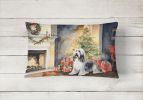 Waiting on Christmas Throw Pillow Throw Pillow for Indoor Couch Bed Outdoor Patio Washable, Bearded Collie 1250,12Hx16W