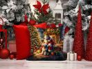 Old English Sheepdog and Santa Claus Throw Pillow Machine Washable, Indoor Outdoor Decorative Pillow for Couch, Bed or Patio, 14Hx14W