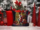 Irish Wolfhound and Santa Claus Throw Pillow Machine Washable, Indoor Outdoor Decorative Pillow for Couch, Bed or Patio, 14Hx14W
