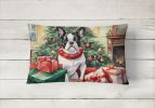 Waiting on Christmas Throw Pillow Throw Pillow for Indoor Couch Bed Outdoor Patio Washable, Boston Terrier 1280,12Hx16W