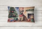 Waiting on Christmas Throw Pillow Throw Pillow for Indoor Couch Bed Outdoor Patio Washable, Border Terrier 1273,12Hx16W