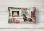 Waiting on Christmas Throw Pillow Throw Pillow for Indoor Couch Bed Outdoor Patio Washable, Dachshund Black and Tan 1337,12Hx16W