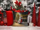 Fox Terrier and Santa Claus Throw Pillow Machine Washable, Indoor Outdoor Decorative Pillow for Couch, Bed or Patio, 14Hx14W