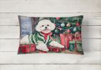 Waiting on Christmas Throw Pillow Throw Pillow for Indoor Couch Bed Outdoor Patio Washable, Bichon Frise 1268,12Hx16W