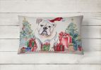 Waiting on Christmas Throw Pillow Throw Pillow for Indoor Couch Bed Outdoor Patio Washable, English Bulldog White 1302,12Hx16W