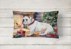 Waiting on Christmas Throw Pillow Throw Pillow for Indoor Couch Bed Outdoor Patio Washable, English Bulldog White 1300,12Hx16W