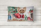 Waiting on Christmas Throw Pillow Throw Pillow for Indoor Couch Bed Outdoor Patio Washable, Yorkie 1398,12Hx16W