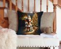 Boxer and Santa Claus Throw Pillow Machine Washable, Indoor Outdoor Decorative Pillow for Couch, Bed or Patio, 14Hx14W