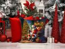 Welsh Springer Spaniel and Santa Claus Throw Pillow Machine Washable, Indoor Outdoor Decorative Pillow for Couch, Bed or Patio, 14Hx14W