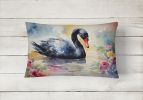 Watercolor Birds Throw Pillow Throw Pillow for Indoor Couch Bed Outdoor Patio Washable, Swan Black 3272,12Hx16W