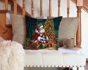 Cavalier Spaniel and Santa Claus Throw Pillow Machine Washable, Indoor Outdoor Decorative Pillow for Couch, Bed or Patio, 14Hx14W