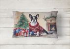 Waiting on Christmas Throw Pillow Throw Pillow for Indoor Couch Bed Outdoor Patio Washable, Boston Terrier 1277,12Hx16W