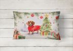Waiting on Christmas Throw Pillow Throw Pillow for Indoor Couch Bed Outdoor Patio Washable, Dachshund 1344,12Hx16W