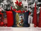English Bulldog and Santa Claus Throw Pillow Machine Washable, Indoor Outdoor Decorative Pillow for Couch, Bed or Patio, 14Hx14W