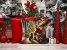 Lancashire Heeler and Santa Claus Throw Pillow Machine Washable, Indoor Outdoor Decorative Pillow for Couch, Bed or Patio, 14Hx14W
