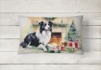 Waiting on Christmas Throw Pillow Throw Pillow for Indoor Couch Bed Outdoor Patio Washable, Border Collie 1272,12Hx16W