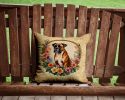 Boxer and Flowers Throw Pillow Machine Washable, Indoor Outdoor Decorative Pillow for Couch, Bed or Patio, 14Hx14W