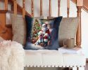 Bichon Frise and Santa Claus Throw Pillow Machine Washable, Indoor Outdoor Decorative Pillow for Couch, Bed or Patio, 14Hx14W