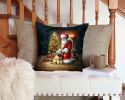Wheaten Terrier and Santa Claus Throw Pillow Machine Washable, Indoor Outdoor Decorative Pillow for Couch, Bed or Patio, 14Hx14W