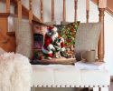 Norwegian Elkhound and Santa Claus Throw Pillow Machine Washable, Indoor Outdoor Decorative Pillow for Couch, Bed or Patio, 14Hx14W