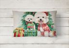 Waiting on Christmas Throw Pillow Throw Pillow for Indoor Couch Bed Outdoor Patio Washable, Bichon Frise 1267,12Hx16W