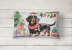 Waiting on Christmas Throw Pillow Throw Pillow for Indoor Couch Bed Outdoor Patio Washable, Dachshund Black and Tan 1341,12Hx16W