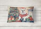 Waiting on Christmas Throw Pillow Throw Pillow for Indoor Couch Bed Outdoor Patio Washable, English Bulldog White 1301,12Hx16W