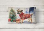 Waiting on Christmas Throw Pillow Throw Pillow for Indoor Couch Bed Outdoor Patio Washable, Border Terrier 1274,12Hx16W