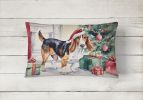 Waiting on Christmas Throw Pillow Throw Pillow for Indoor Couch Bed Outdoor Patio Washable, Basset Hound 1238,12Hx16W