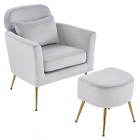 Half Disassembled Single Chair With Gold Feet And Pedals Flannelette Indoor Leisure Chair (Color: light  grey)