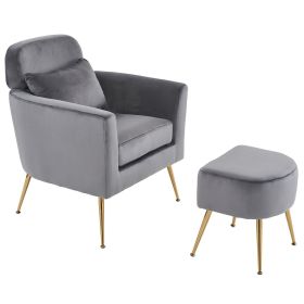Half Disassembled Single Chair With Gold Feet And Pedals Flannelette Indoor Leisure Chair (Color: dark  grey)