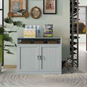 Litter Box Enclosure, Cat Litter Box Furniture with Hidden Plug, 2 Doors,Indoor Cat Washroom Storage Bench Side Table Cat House (Main Material: MDF, Main Color: Grey)