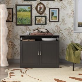 Litter Box Enclosure, Cat Litter Box Furniture with Hidden Plug, 2 Doors,Indoor Cat Washroom Storage Bench Side Table Cat House (Main Material: MDF, Main Color: Walnut)