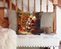 Yorkshire Terrier Yorkie and Santa Claus Throw Pillow Machine Washable, Indoor Outdoor Decorative Pillow for Couch, Bed or Patio, 14Hx14W