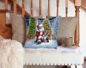 Boston Terrier and Santa Claus Throw Pillow Machine Washable, Indoor Outdoor Decorative Pillow for Couch, Bed or Patio, 14Hx14W